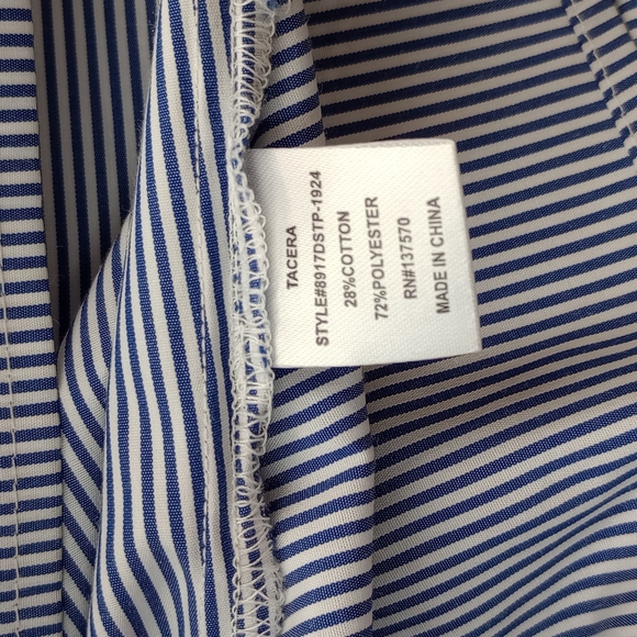 NWOT Tacera PL Blue and White Striped Dress w/ Faux Pearl Beading & Bell Sleeves - Picture 10 of 13